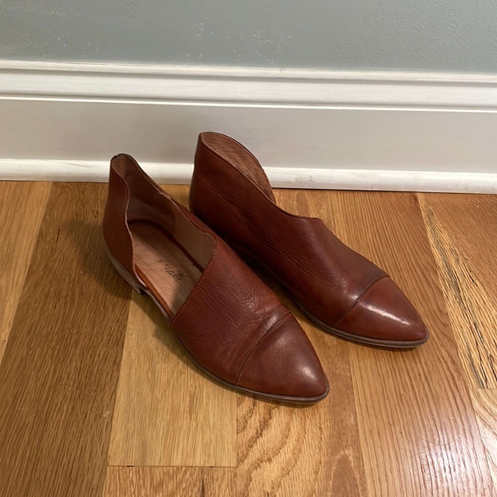 Free People Cognac Pointed Leather Slip-On Flats